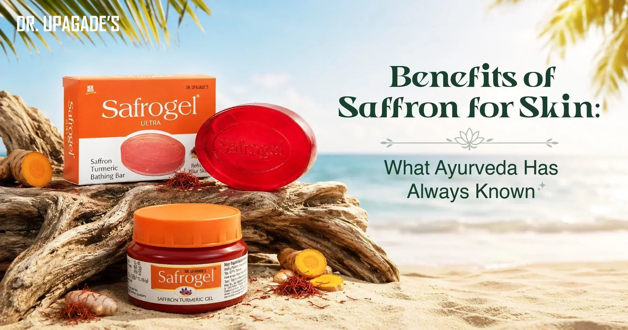 Safrogel Ultra saffron turmeric soap and gel showcasing the benefits of saffron for healthy, glowing skin.