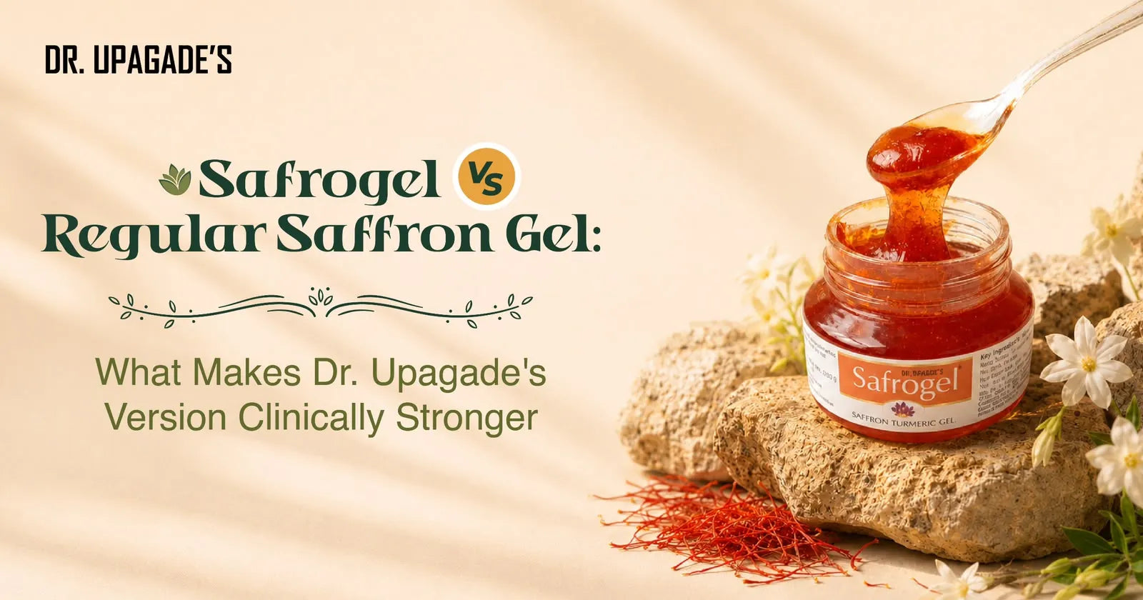 Saffrogel saffron turmeric gel in an open jar with a spoon lifting the rich gel