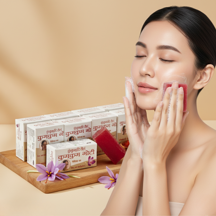 Kumkumadi Oil Kumkum Goti Ayurvedic Facial Soap (300g) – Reduces Pigmentation, Acne & Signs of Aging for Glowing Skin
