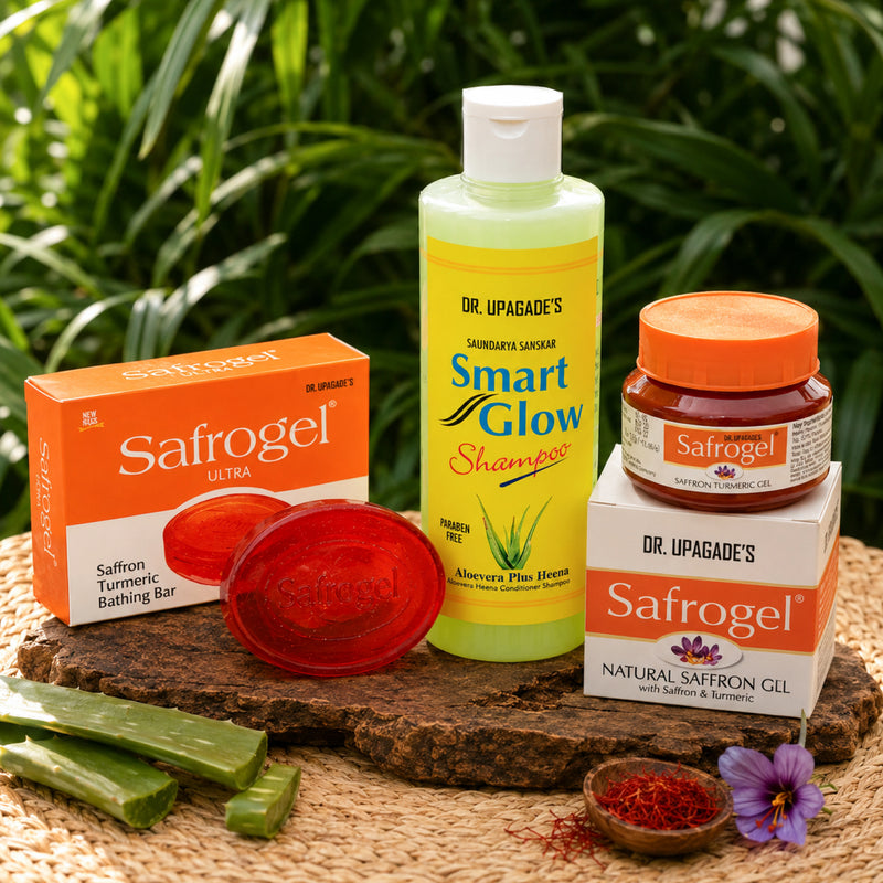 Dr. Upagade's Healthy Skin Starter Combo – Safrogel Soap, Safrogel Gel & Smart Glow Shampoo