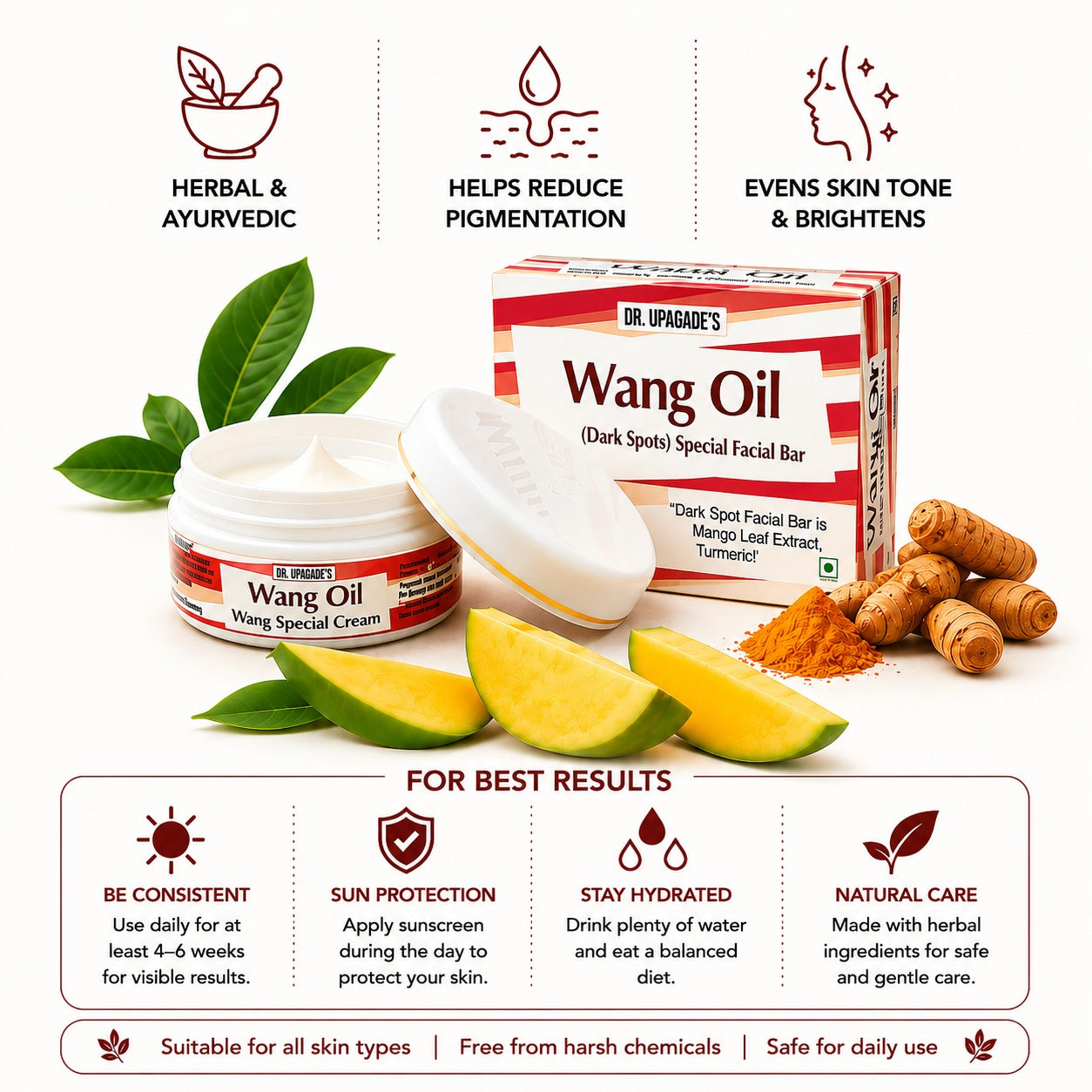 Wang Ayurvedic Skin Brightening Combo – Herbal Soap + Pigmentation Cream For Clear, Even-Tone Skin